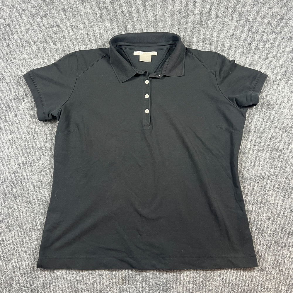 Nike Dri-fit Polo Shirt Womens Large Black Swoosh Logo Athletic Performance Golf
